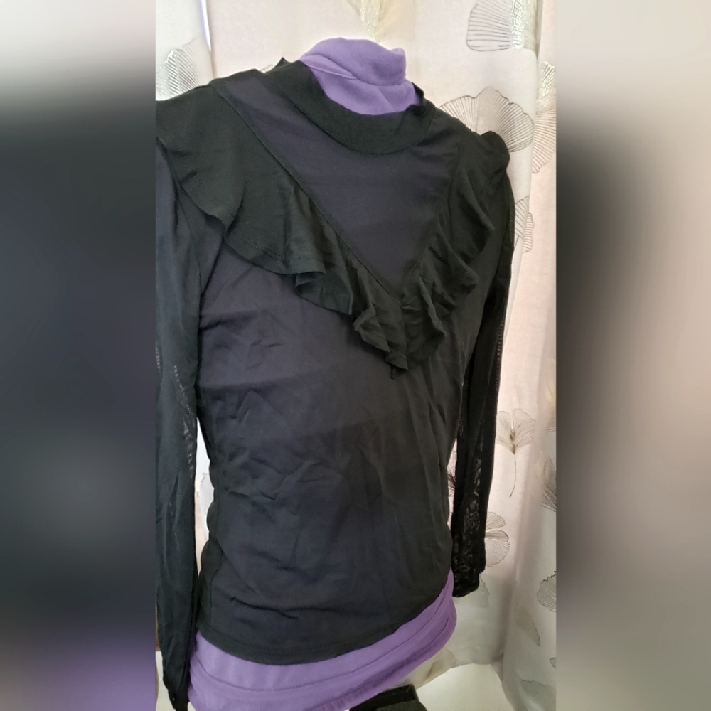 Long sleeve sheer mesh top with ruffles